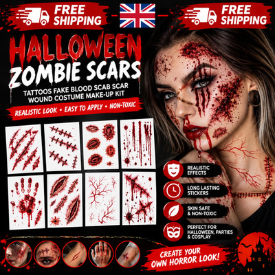 Halloween Zombie Scars Tattoos Fake Blood Scab Scar Wound Costume Make ...