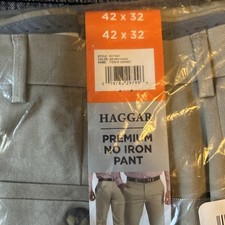 Haggar Men's Comfort Perf. Stretch Straight Fit Pant SZ 42X32 COLOR KHAKI 