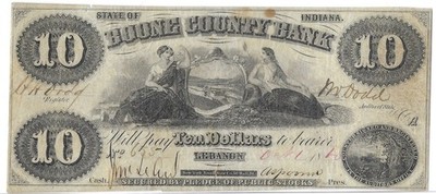 1800 s Lebanon Indiana Boone County Bank $10 Obsolete Banknote Fine+