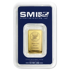 5 Gram Sunshine Mint .9999 Fine Gold Bar In Assay Mint Mark SI 5564.85 per troy oz