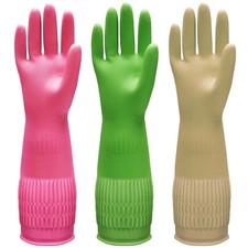 Bamllum 3 Pairs of Rubber Dishwashing Gloves for Kitchen and Household Cleani...