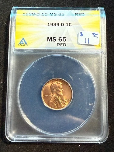 1939 D LINCOLN WHEAT CENT ANACS MS 65 RED 115