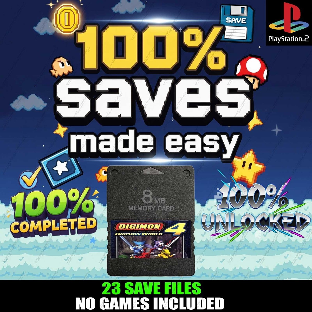 Digimon World 4 PlayStation 2 PS2 Memory Card 100% Unlocked Saves Digimon World 4 PlayStation 2 PS2 Memory Card 100% Unlocked Saves