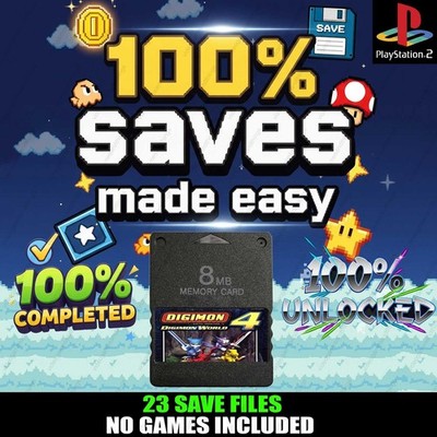 Digimon World 4 PlayStation 2 PS2 Memory Card 100% Unlocked Saves