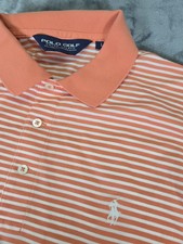 Polo Golf Ralph Lauren Orange/Coral Striped Pima Cotton Shirt Mens Sz Large
