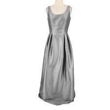 Alfred A line Satin Gown - Silver Sleeveless Maxi Dress Metallic Shimmer