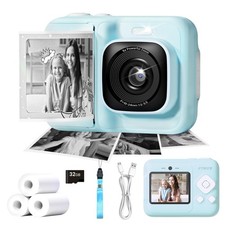 Kids Camera, 1080P Instant Digital Print, Dual Lens, 32GB Card, Blue Funny ...