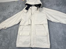 Eddie Bauer Jacket Mens Medium Ivory Gore-Tex Hood Waterproof Rain Coat VTG Y2K