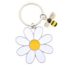 Cute Bee Daisy Keychain, Daisies Enameled Flower Keychain for Women, Flower C...