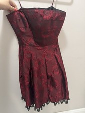 Kay Unger Red Black Floral Strapless Dress Lace Trim Whimsigoth Hoco Y2K