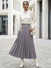Vintage A Line Pleated Polyester/Wool Blend Maxi Grayge Skirt Made In USA