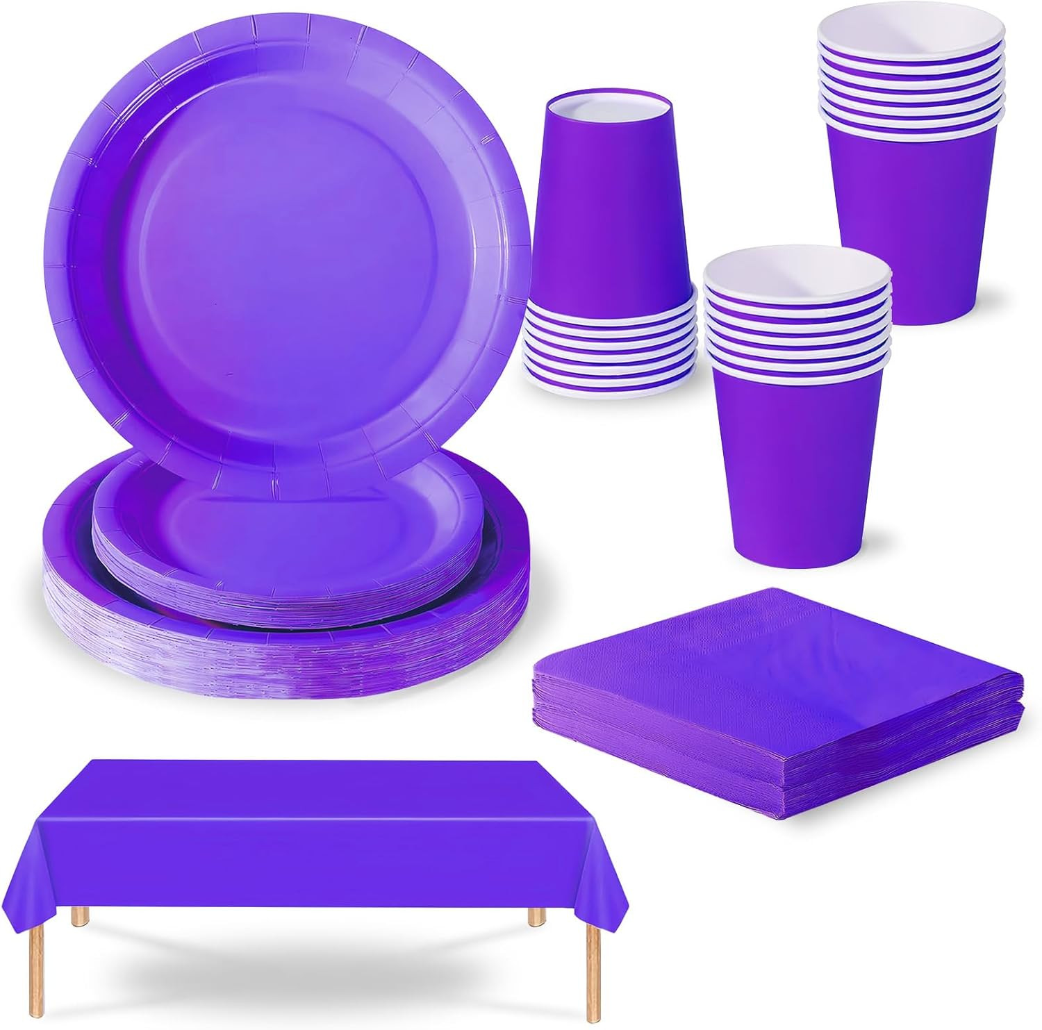 Vaisselle Jetable Violette 69 Pièces avec Assiettes en Carton et Tasses