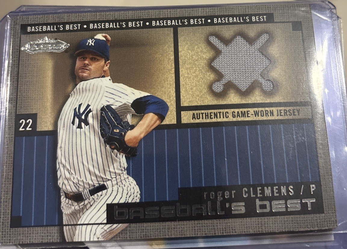 2002 Fleer Showcase Baseball’s Best ROGER CLEMENS Game Used Jersey Yankees SSP view 1