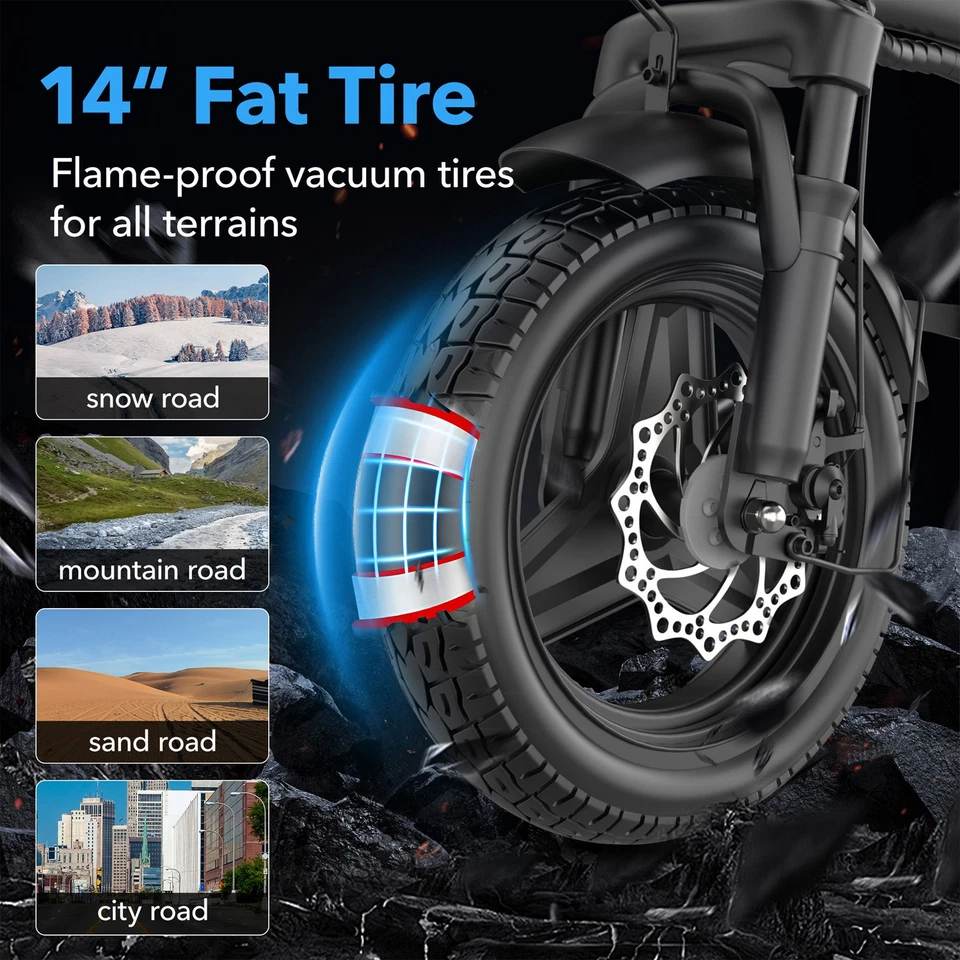 Bicicleta Eléctrica Plegable HBN para Adultos, Batería Extraíble Litio 20MPH 48V 6AH Foto 4 de 4