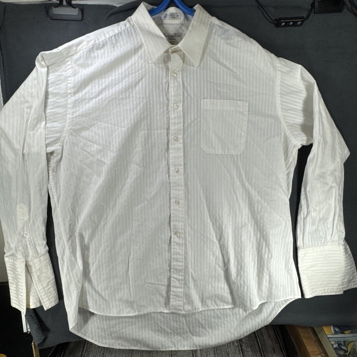 Vintage Christian Dior Chemises White Striped Dress Shirt Mens 18