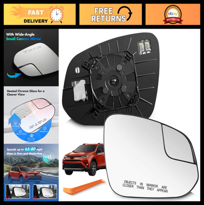 Right Side Replacement Mirror Glass for 2016-2018 Toyota RAV4 - Heated Chrome Co