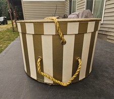 Vintage Hat Box Gold Stripes Cardboard Carrying Rope