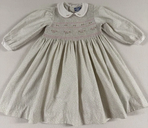 Vtg Carriage Boutiques 3T Dress Smocked Embroidered Prairie Cottage Classic Flaw