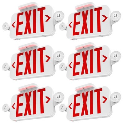 Sunco 6 Pack LED Exit Sign With Emergency Lights, Red,Two Mini Adjustable Lights