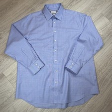 Charles Tyrwhitt Classic Fit Non Iron Blue Plaid Dress Shirt Mens 17 1/2 35