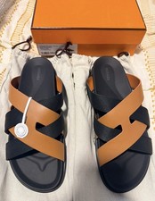 Hermès Kazimir Sandals 46 EU 12 US Black Brown(Naturel/Noir)Sandal NIB $1025MSRP