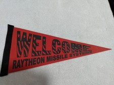 Vintage 1990s RAYTHEON ESD Felt Pennant - Red Patriotic