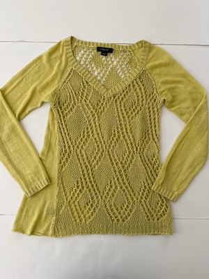 Christopher Fisher Open Knit Linen Sweater Women S/P  Yellow  Boho Beach