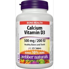 Webber Naturals Calcium Carbonate 500mg + Vitamin D3 200IU – 275 Tabs Bonus Pack