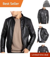 Men's Lightweight Faux Leather Stand Collar Jacket - Classic Fall Essential