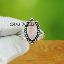 Rose Quartz Gemstone 925 sterling silver Handmade Gift Ring US size 5 to 13