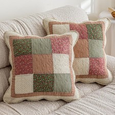 vctops Set of 2 Quilted 100 Cotton Boho Throw Pillow Covers 18" x 18" Farmhouse