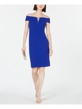 VINCE CAMUTO Womens Blue Short Sleeve Off Shoulder Knee Length Cocktail Dress 2