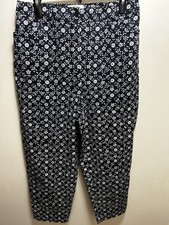 Talbots Stretch Pants 14P Navy White Floral Print Cropped Retro Career Business