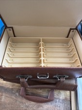 VTG 12 Cassette Tape Briefcase Carrying Case Faux Brown Leather - Set Of 2