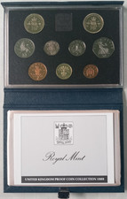 1989 Royal Mint Annual Proof coin set in blue display case with COA.