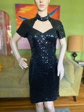 Vintage 1980s Sequin Cocktail Dress - No Brand, Handmade, Black, Size 4-6