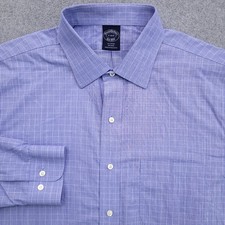 Brooks Brothers Dress Shirt 17 36/37 Regular Fit Non Iron Blue Graph Check Mens