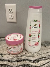 Dove Beauty Garden Tea Party Body Wash Scrub Rose Berry Bouquet Limit Ed Lot