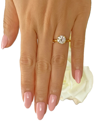 Diamond Engagement Ring VS1 F 3Ct Round AGI Certified Labcreated 14K Yellow Gold