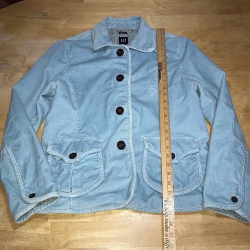 Vintage Damen Cord Jacke GAP Gr. 16 türkis blau geblümt gefüttert Mantel - Bild 12 von 16