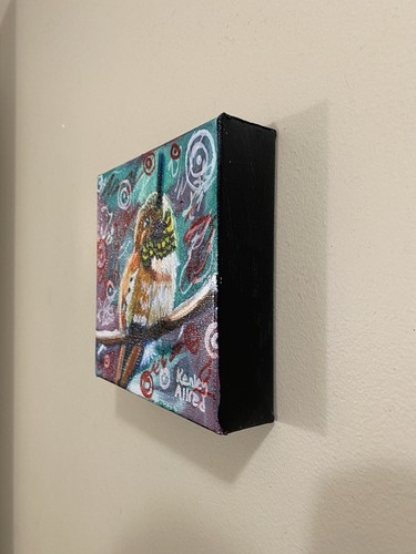 Original Kunst Kolibri Ölgemälde Leinwandbild 6”x6” 1,5” dickes Kunstwerk - Bild 3 von 4
