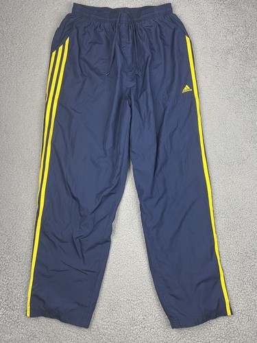 VTG Adidas Track Pants Mens Medium Blue Yellow 3 Stripe Zip Ankle Mesh Lining