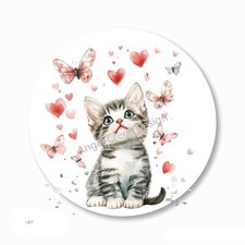 Cute Kitten Butterflies Cat w/Hearts Favors Scrapbook Stickers Envelope Seals