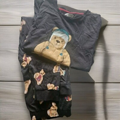 M&S Kids Black Spencer Bear Pyjamas PJ Set Matching Loungewear Set 5-6  Years UK