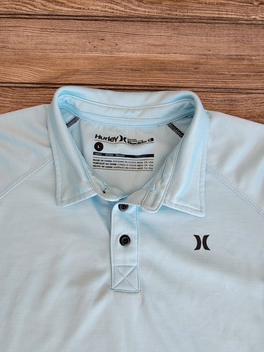 Hurley The Buckle Men's Size Large Short Sleeve Performance Blue Polo Shirt - Picture 2 of 7