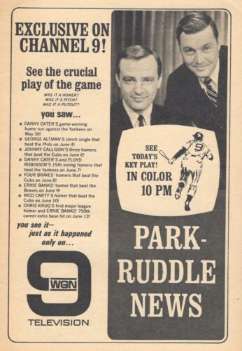 1965 WGN 5 X 7 TV AD~ERNIE BANKS CHICAGO CUBS~JIM RUDDLE GARY PARK NEWS  SPORTS | eBay