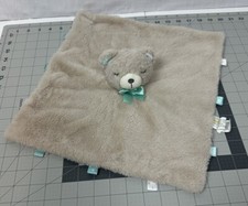 Kelly Baby Bear Security Blanket w Rattle Brown Teal Tags Lovey Baby Plush