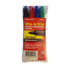 Sanford Vis-a-Vis Overhead Transparency Fine Point Permanent Markers 4 Autograph