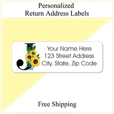 60 Return Address Labels Personalized Stickers 3/4 x 2 1/4 Sunflower Monogram