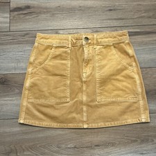 American Eagle Corduroy Skirt SZ 4 Mustard Yellow Hi Rise A-Line Super Stretch